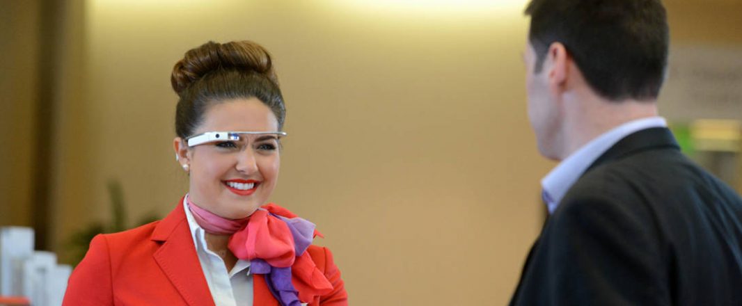A touch of Google Glass from Virgin Atlantic staffers at Heathrow