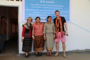 From left, Marie Cammal, Le Noy, the Lao official who helped Marie on the ground, the headmistress and Nick Gundry of Project Hammer.