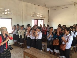 Marie Cammal in class with the first batch of students who come from three different ethnic tribes