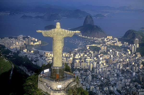 Aerial view of Christ, Sugarloaf, Rio de Janeiro, Brazil