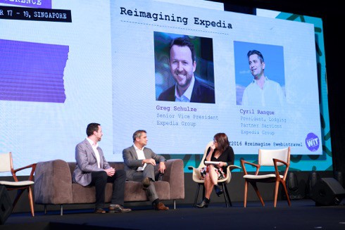 Greg Schulze (left) and Cyril Ranque, EXpedia Group, speaking about Expedia 20 years on